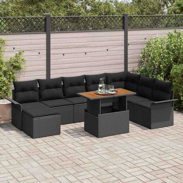 vidaXL Set de canapele pentru grădină 9 pcs Negru Rattan poli