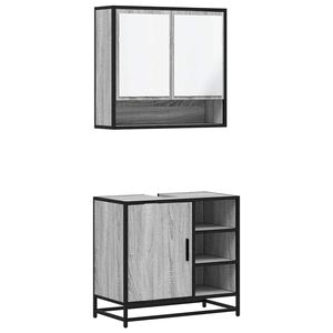 vidaXL Set mobilier de baie, 2 piese, gri sonoma, lemn prelucrat