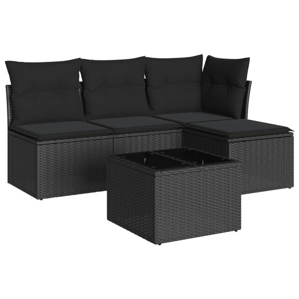 vidaXL Set mobilier de grădină cu perne, 5 piese, negru, poliratan