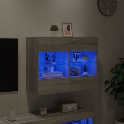vidaXL Comodă TV de perete cu lumini LED, gri sonoma, 78,5x30x60,5 cm