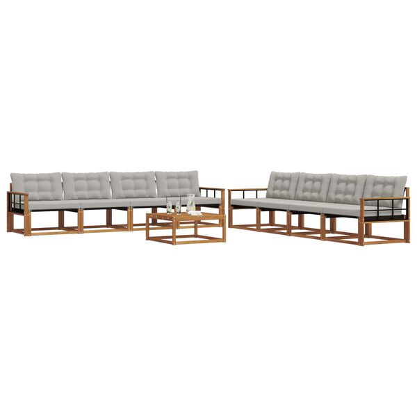 vidaXL Set de canapele de exterior 9 pcs Gri natural și deschis