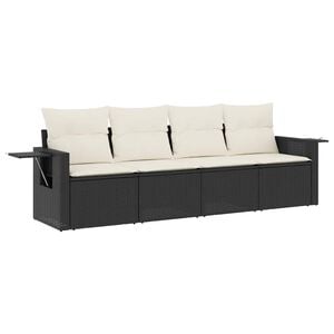 vidaXL Set mobilier de grădină cu perne, 4 piese, negru, poliratan