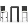 vidaXL Set bar de exterior, cu perne, 3 piese, negru, poliratan