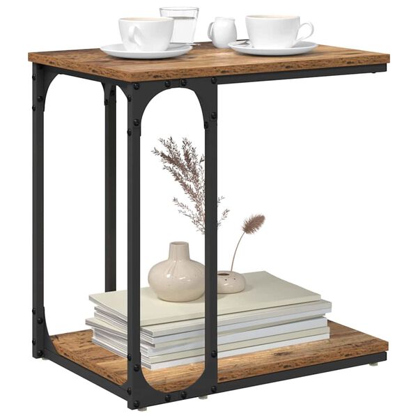 vidaXL Masă laterală cu raft Lemn vechi 50 x 35 x 52 cm Lemn compozit