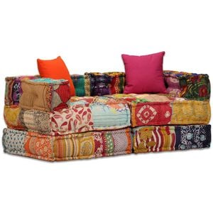 vidaXL Canapea puf modulară cu 2 locuri, petice, material textil