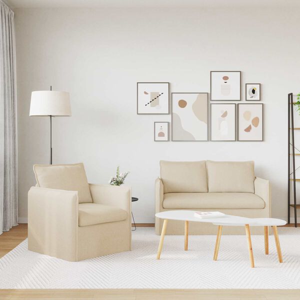 vidaXL Set de canapea 2 pcs Crem 196 x 82 x 85 cm țesătură