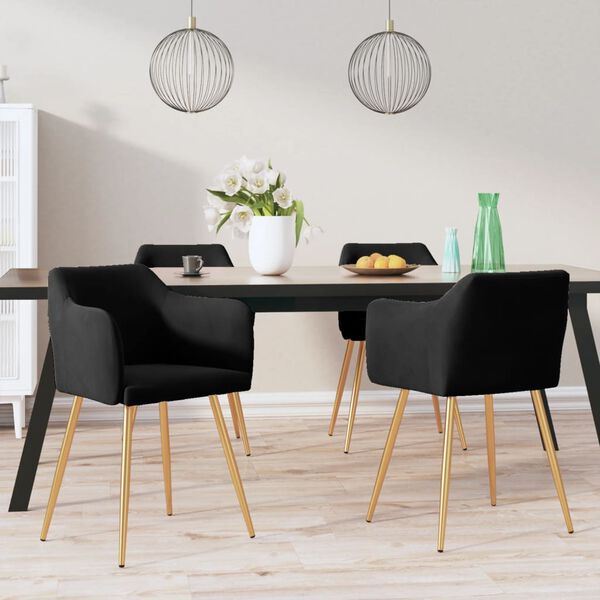 vidaXL Scaune de bucătărie, 4 buc., negru, catifea