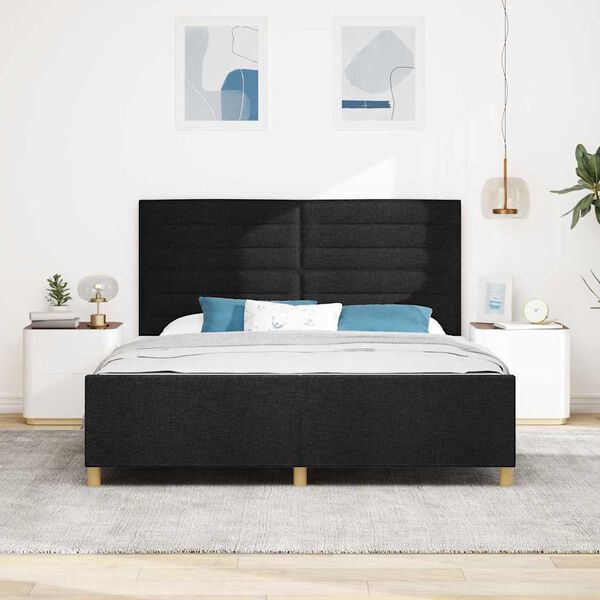 vidaXL Cadru de pat cu headboard Negru 180 x 200 cm țesătură