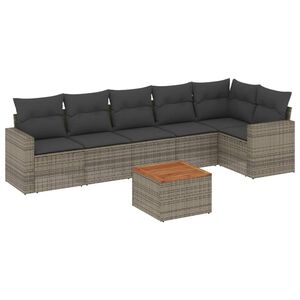 vidaXL Set canapele de grădină, 7 piese, cu perne, gri, poliratan