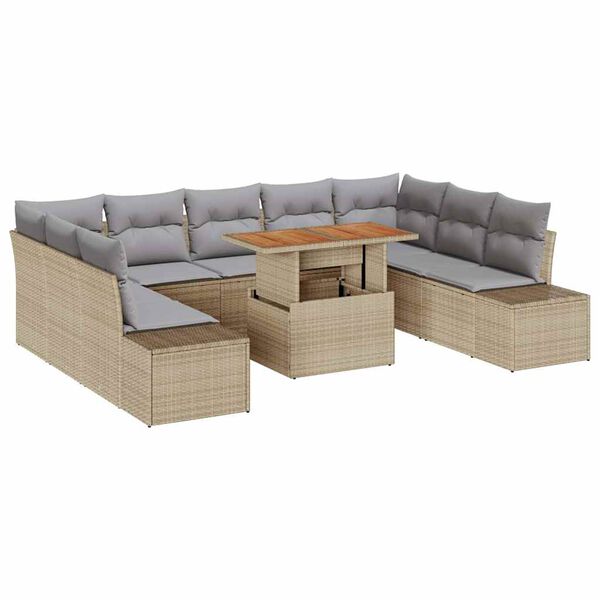 vidaXL Set de canapele pentru grădină 10 pcs Bej Rattan poli