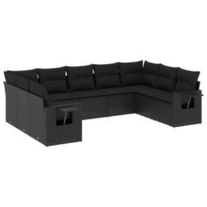 vidaXL Set mobilier de grădină cu perne, 9 piese, negru, poliratan