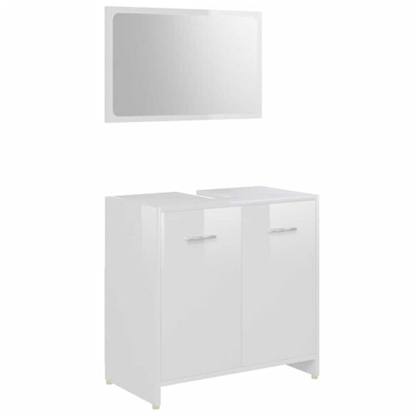 vidaXL Set mobilier de baie, 3 piese, alb extralucios, lemn prelucrat