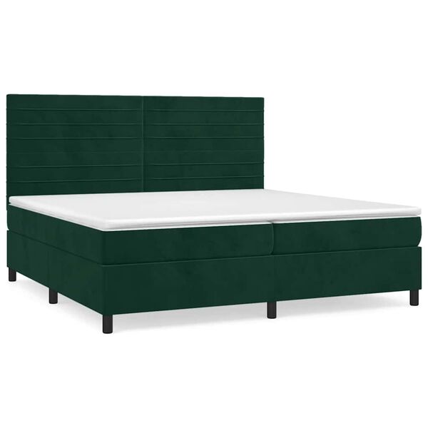 vidaXL Pat box spring cu saltea, verde &icirc;nchis, 200x200 cm, catifea