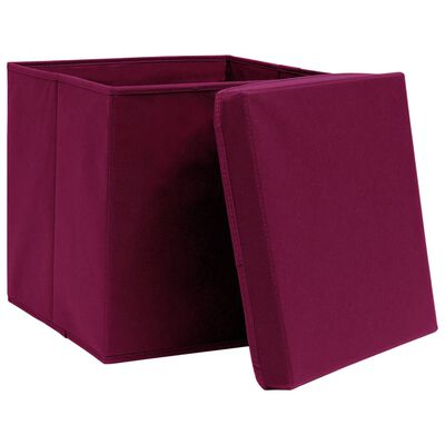 vidaXL Cutii depozitare cu capac 4 buc. roșu închis 32x32x32cm, textil