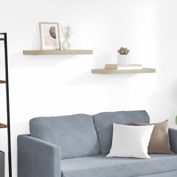 vidaXL Rafturi de perete suspendate, 2 buc., stejar 60x23,5x3,8 cm MDF