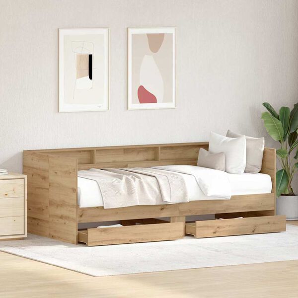 vidaXL Daybed cu headboard Stejar Artizanal 90 x 200 cm Lemn compozit