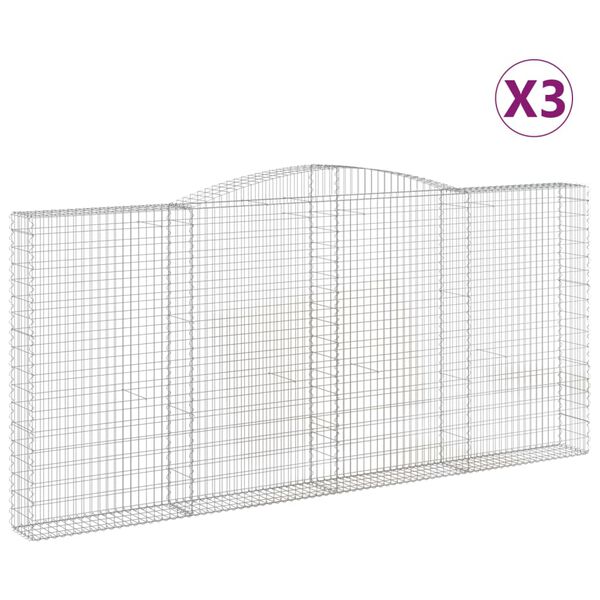 vidaXL Coșuri gabion arcuite 3 buc, 400x30x180/200 cm, fier galvanizat