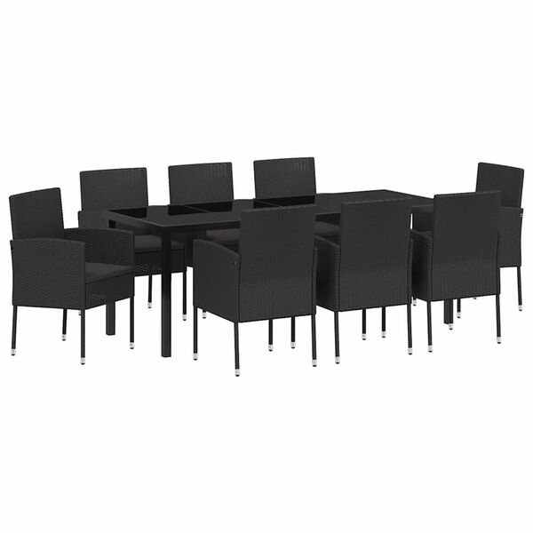 vidaXL Set de masă pentru grădină cu pernă 9 pcs Negru poliratan