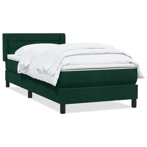 vidaXL Pat box spring cu saltea, verde &icirc;nchis, 80x220 cm, catifea