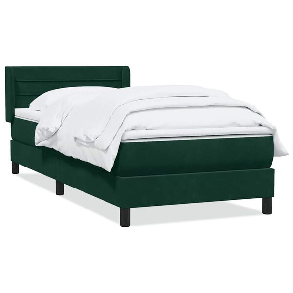 vidaXL Pat box spring cu saltea, verde &icirc;nchis, 80x220 cm, catifea