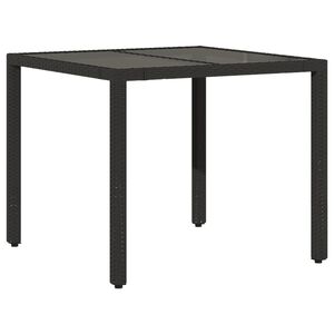 vidaXL Masă grădină cu blat din sticlă, negru, 90x90x75 cm, poliratan