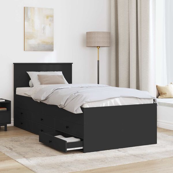 vidaXL Daybed cu sertar cu headboard Negru 90 x 200 cm Lemn compozit