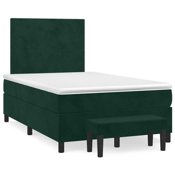 vidaXL Pat box spring cu saltea, verde &icirc;nchis, 120x190 cm, catifea