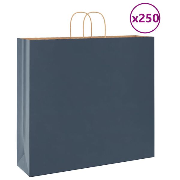 vidaXL Saci de h&acirc;rtie 250 buc cu m&acirc;nere Albastru 54x15x49 cm