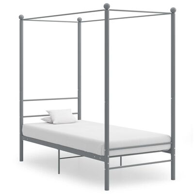 vidaXL Cadru de pat cu baldachin, gri, 100x200 cm, metal