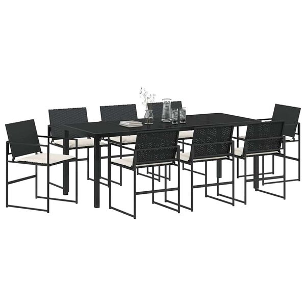 vidaXL Set de masă pentru grădină 9 pcs Negru
