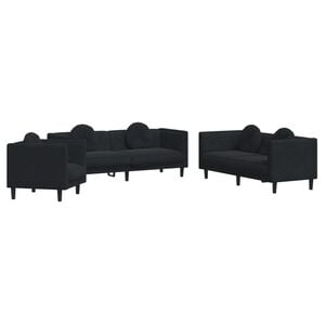 vidaXL Set de canapele cu perne, 3 piese, negru, catifea