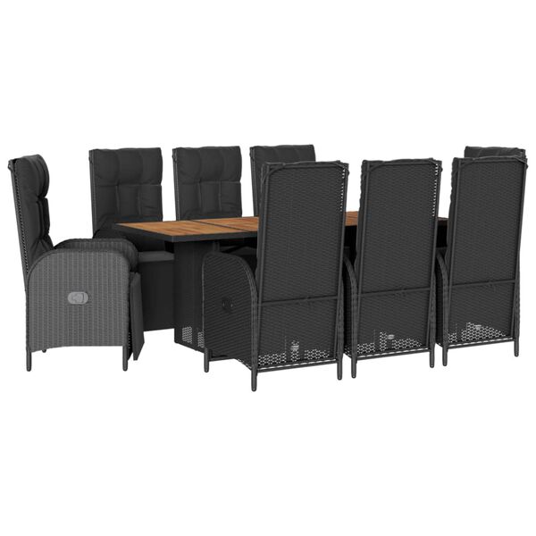 vidaXL Set mobilier de grădină cu perne, 9 piese, negru, poliratan