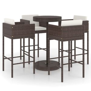 vidaXL Set mobilier bar de grădină cu perne, 5 piese, maro, poliratan