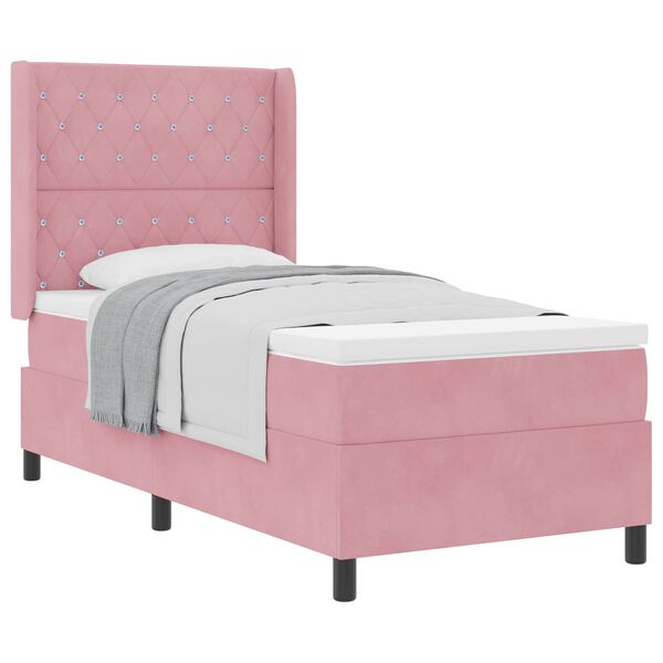 vidaXL Pat cu arcuri cu saltea cu headboard Roz 100 x 200 cm Catifea