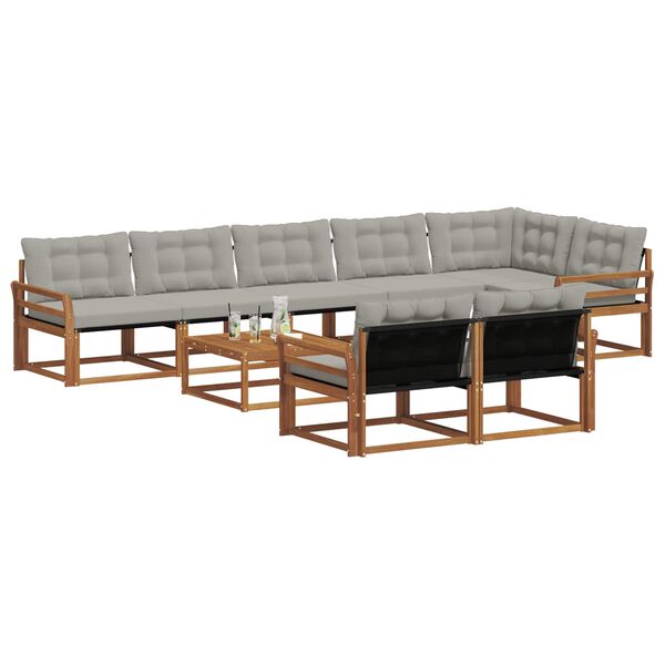 vidaXL Set de canapele de exterior 9 pcs Gri natural și deschis