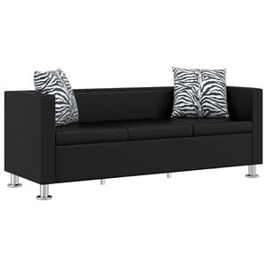 vidaXL Canapea cu 3 locuri, negru, piele artificială