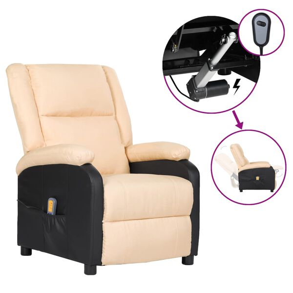 vidaXL Fotoliu de masaj electric, crem, piele ecologică și textil