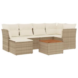 vidaXL Set canapele de grădină, 7 piese, cu perne, bej, poliratan