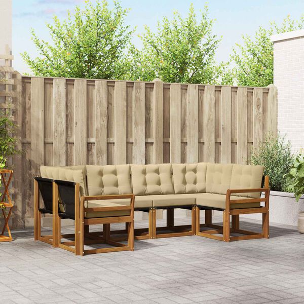 vidaXL Set de canapele de exterior cu pernă 6 pcs Natural și Bej