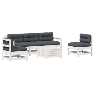 vidaXL Set mobilier de grădină cu perne, 6 piese, alb, lemn masiv pin