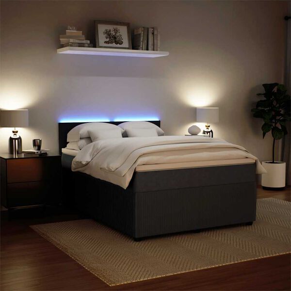 vidaXL Pat box spring cu saltea, gri &icirc;nchis, 140x190 cm, catifea