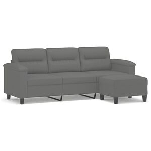 vidaXL Canapea cu 3 locuri și taburet, gri &icirc;nchis, 180 cm, microfibră