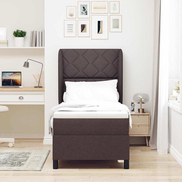 vidaXL Pat cu arcuri cu saltea Maro &icirc;nchis 80 x 200 cm țesătură