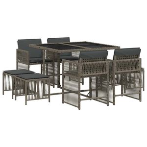 vidaXL Set mobilier grădină cu perne, 9 piese, gri, poliratan