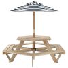 vidaXL Masă picnic pentru 6 copii cu umbrelă, hexagon, lemn masiv brad