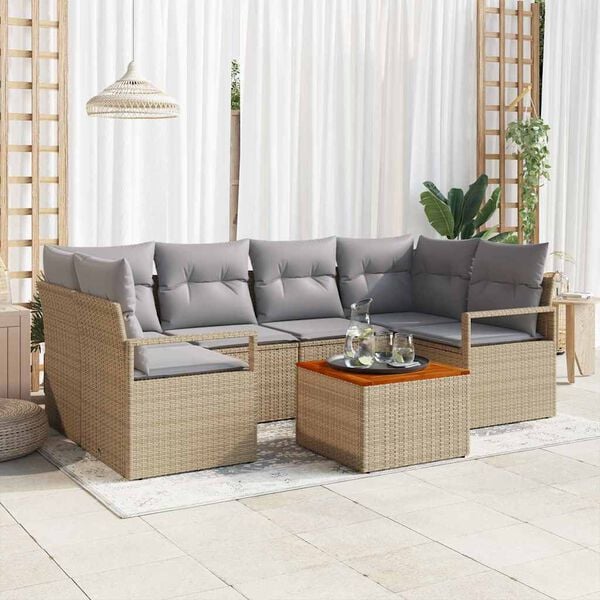 vidaXL Set de canapele pentru grădină cu pernă 7 pcs Bej Rattan poli
