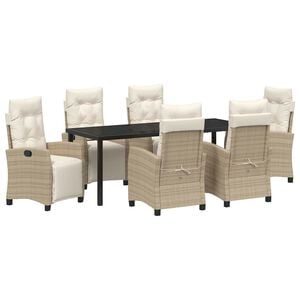 vidaXL Set de masă pentru grădină cu pernă 7 pcs Bej poliratan