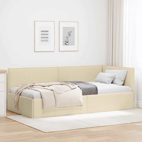 vidaXL Cadru de pat colțar cu headboard Crem 100 cm x 200 cm Catifea