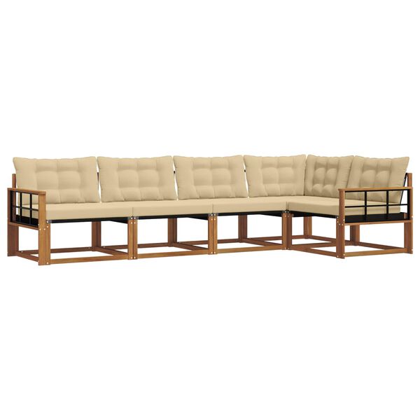 vidaXL Set de canapele de exterior cu pernă 5 pcs Natural și Bej
