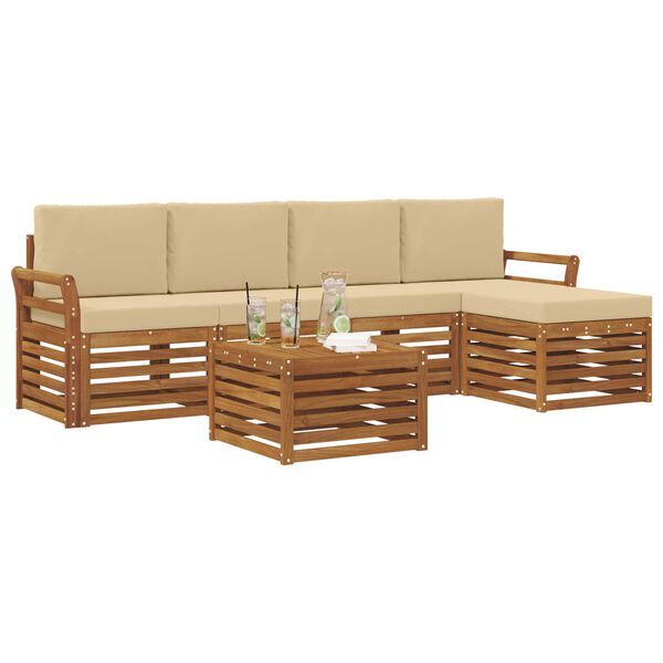 vidaXL Set de canapele de exterior cu pernă 6 pcs Natural și Bej